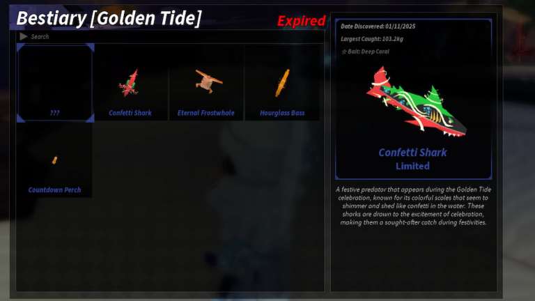 All 5 Limited Fishes in Golden Tide (100% Bestiary)