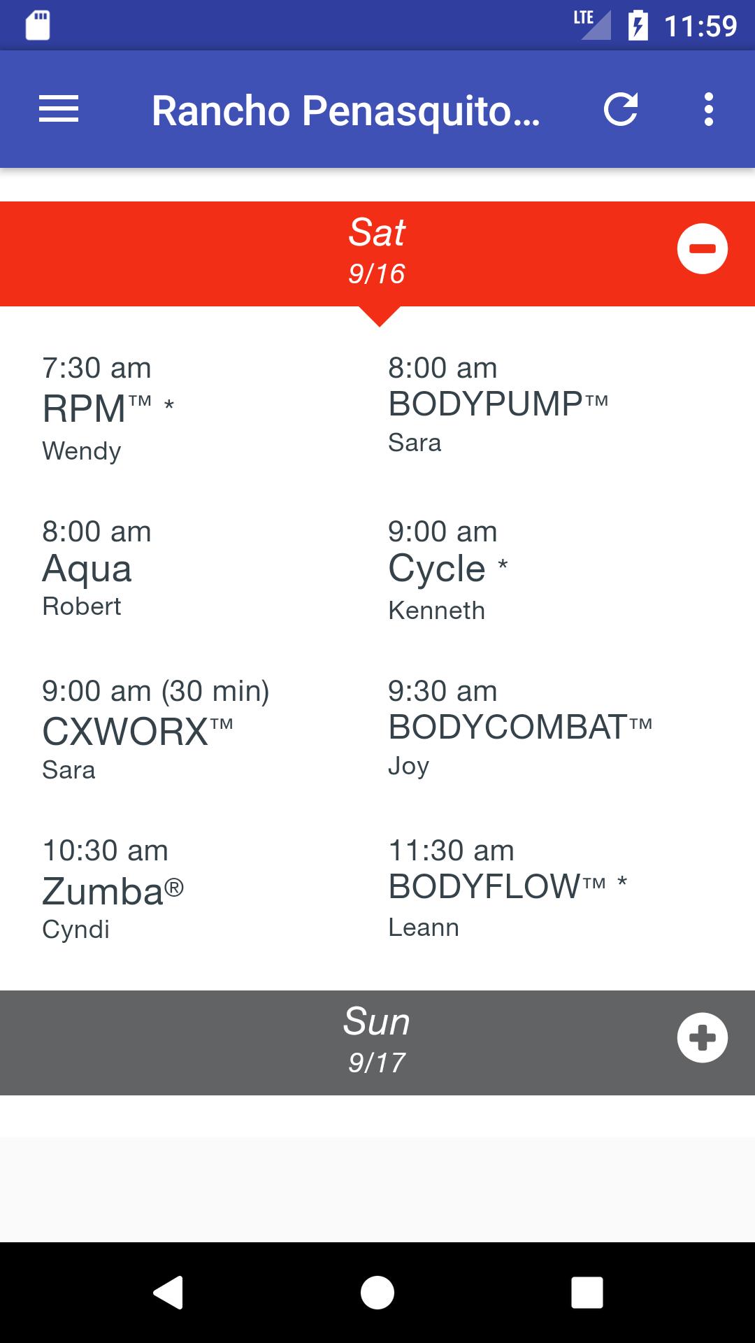 GX Class Schedule