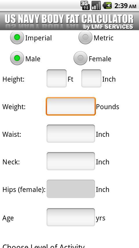 US  NAVY Body Fat Calculator